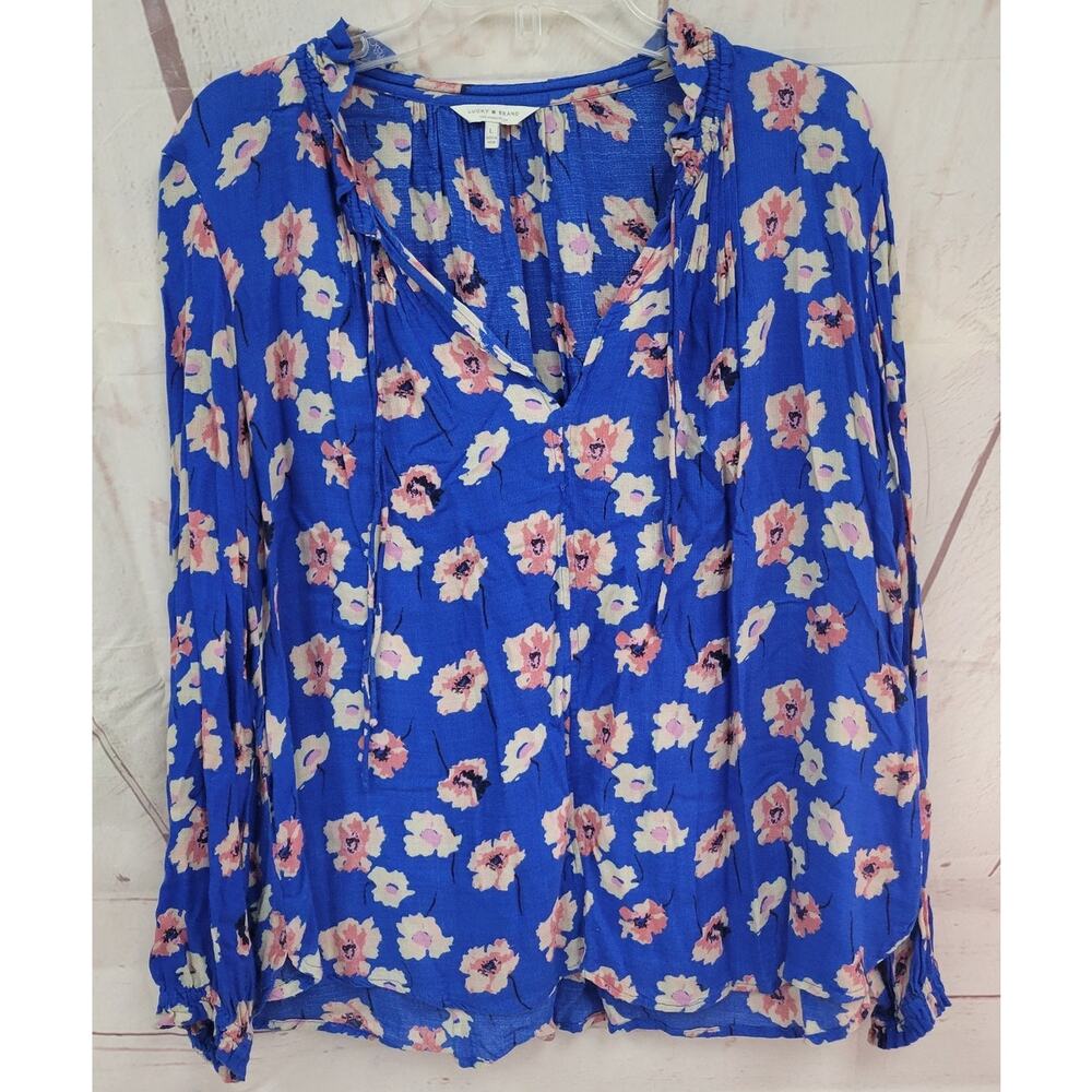 Lucky Brand Size Large Blue Floral Long Sleeve Shirt - Picture 2 of 5